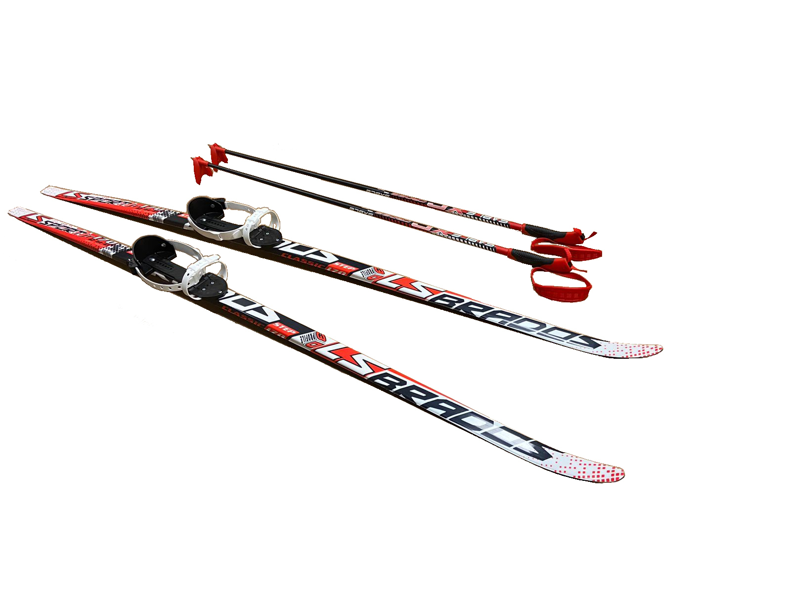 фото Комплект лыж, stc x-tour (с насечкой), с креплениями цикл красный