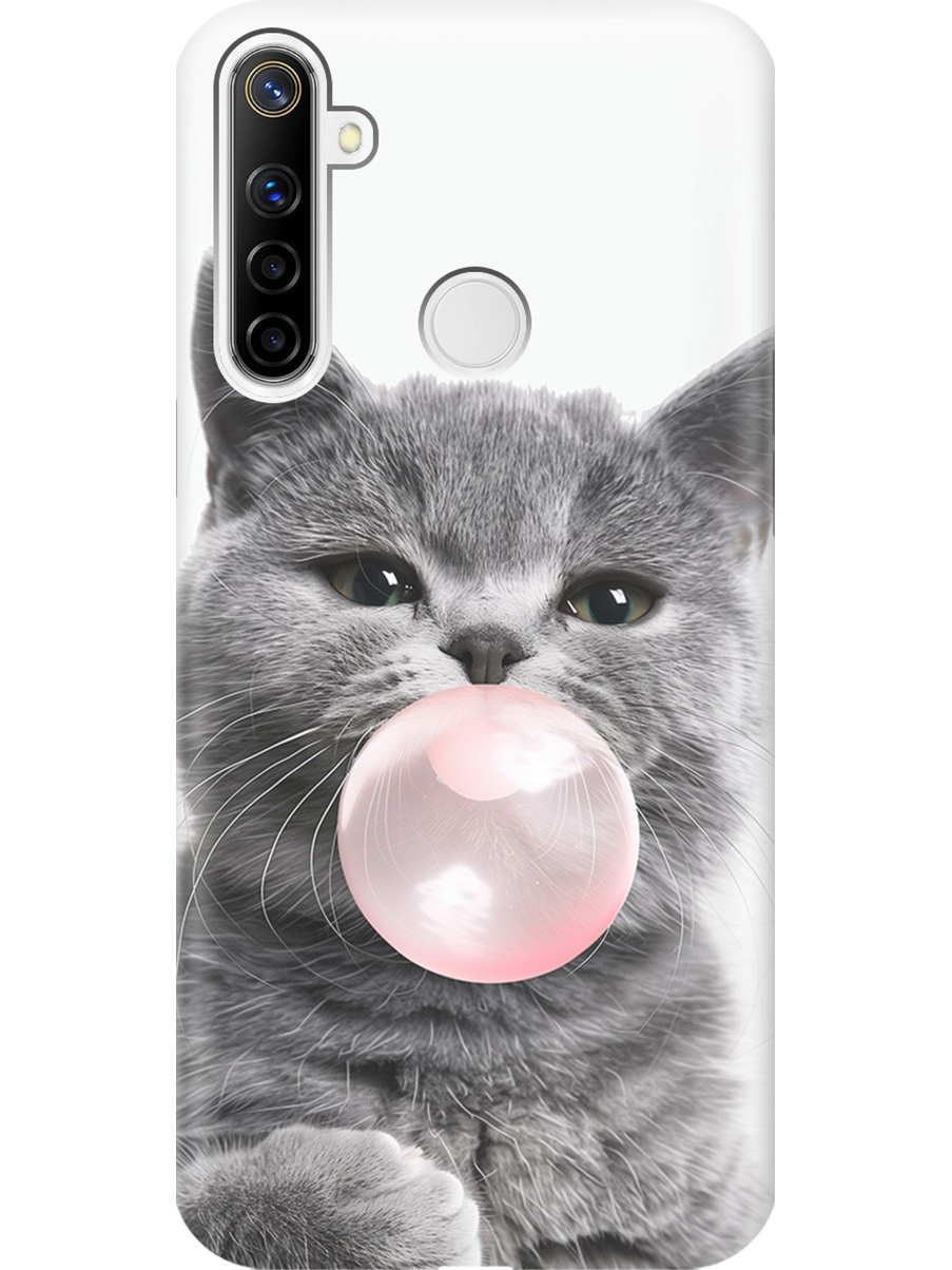

Силиконовый чехол на realme 5 / 6i / C3 с принтом "Котик и жвачка", Прозрачный;белый;розовый;серый, 726149611