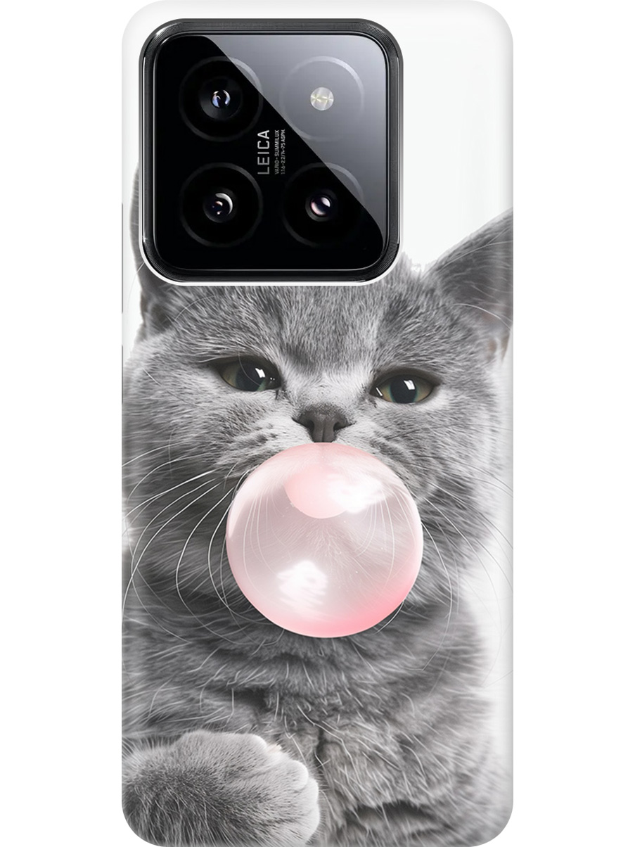 

Силиконовый чехол на Xiaomi 14 Pro с принтом "Котик и жвачка", Прозрачный;белый;розовый;серый, 777771011