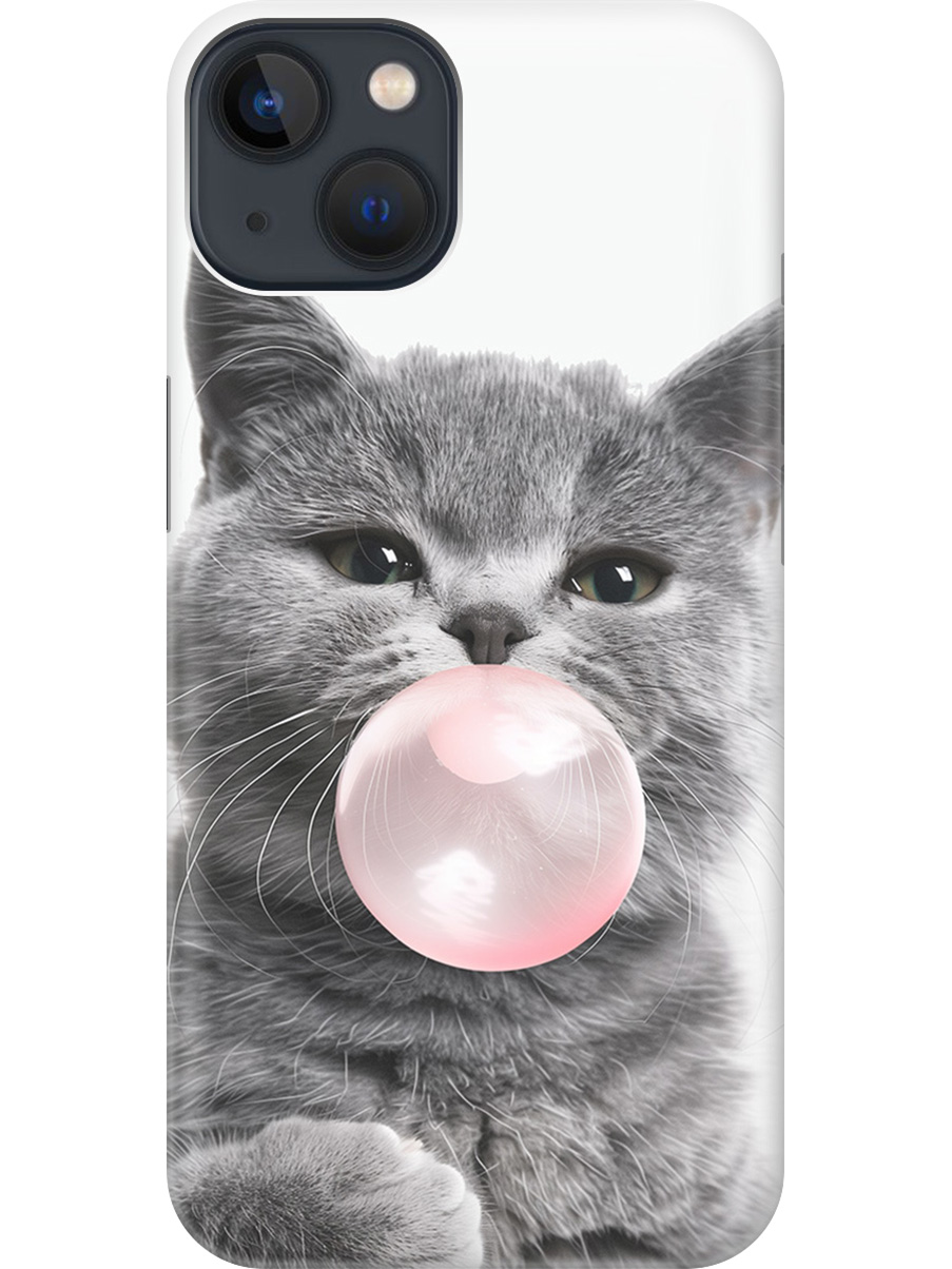 

Силиконовый чехол на Apple iPhone 14 с принтом "Котик и жвачка", Прозрачный;белый;розовый;серый, 745400511
