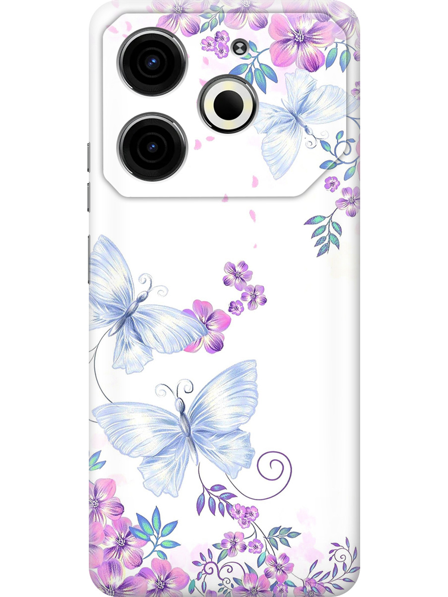 

Силиконовый чехол на Tecno Pova 6 Neo с принтом "Бабочки и фиалки", Прозрачный;белый;фиолетовый, 782634823