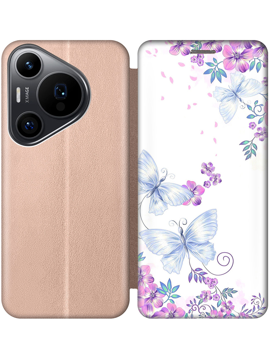 

Чехол-книжка на Huawei Pura 70 Pro / 70 Pro+ с принтом "Бабочки и фиалки" золотой, Золотистый;белый;фиолетовый, 782625223