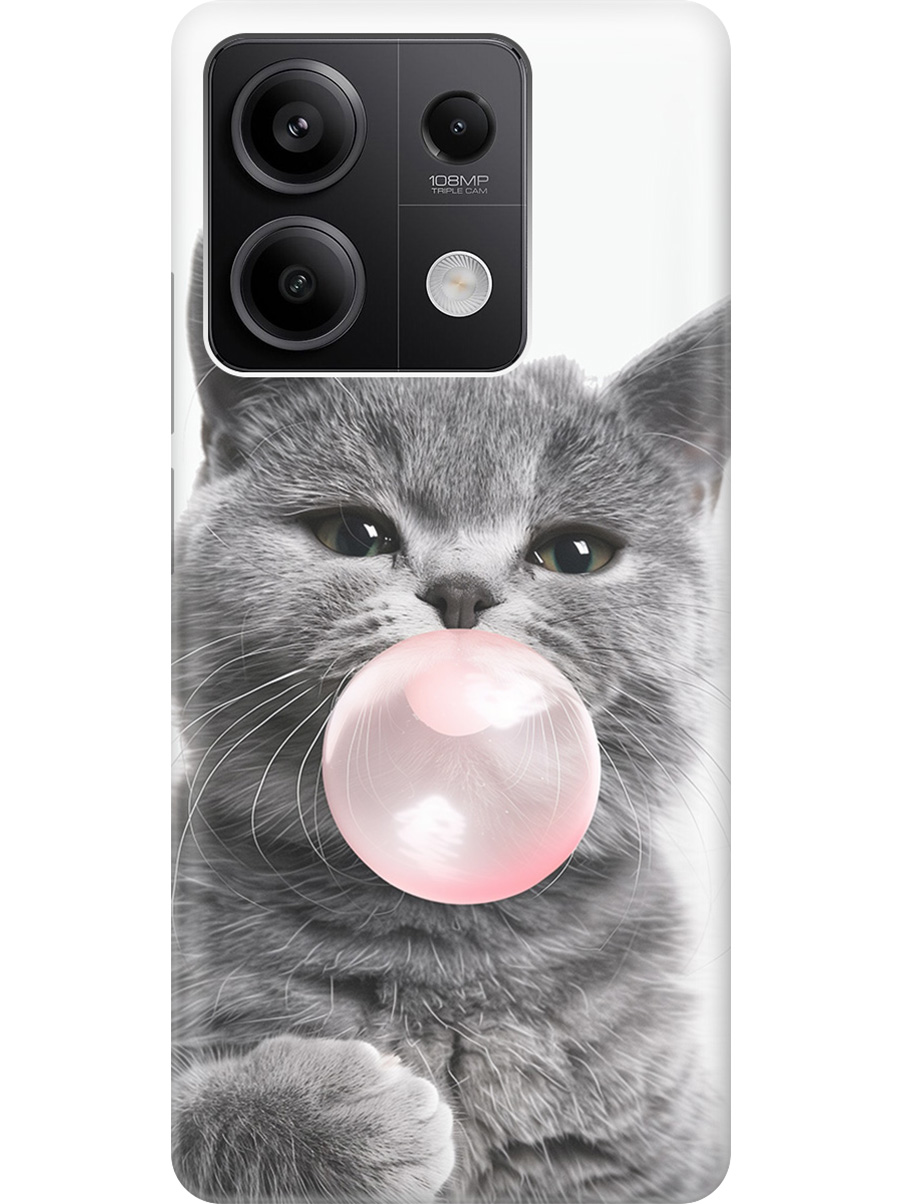 

Силиконовый чехол на Xiaomi Redmi Note 13 5g с принтом "Котик и жвачка", Прозрачный;белый;розовый;серый, 776587011