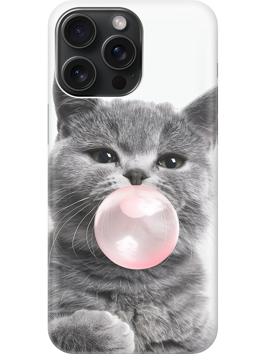 

Силиконовый чехол на Apple iPhone 15 Pro Max с принтом "Котик и жвачка", Прозрачный;белый;розовый;серый, 775148111