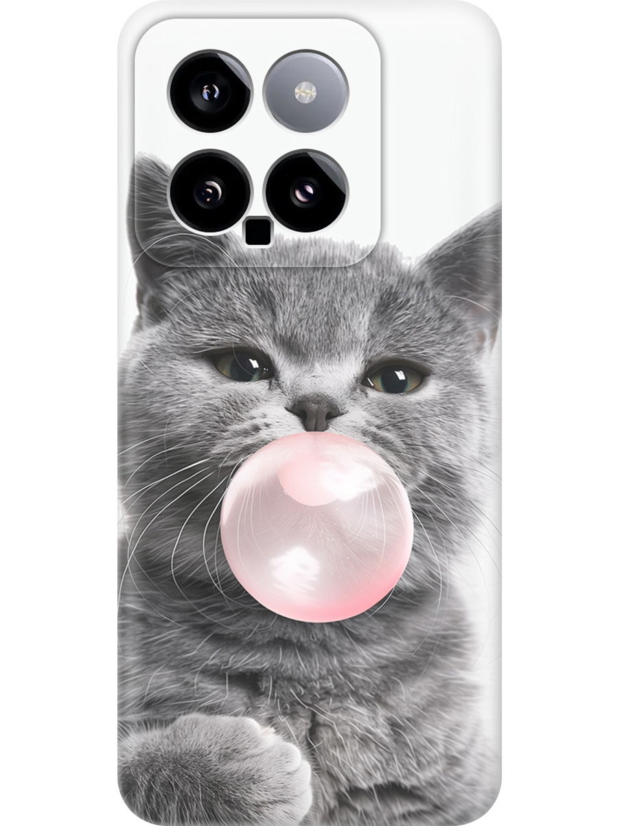 

Силиконовый чехол на Xiaomi 14 с принтом "Котик и жвачка", Прозрачный;белый;розовый;серый, 777769911