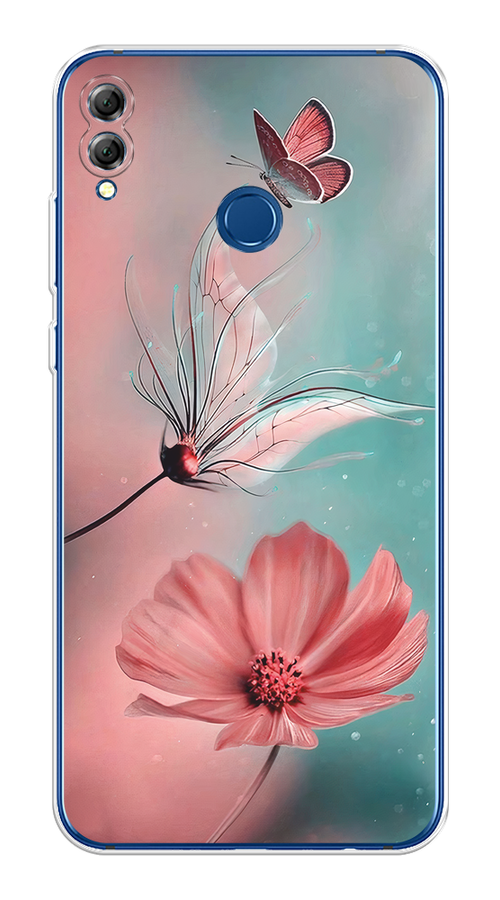 

Чехол на Honor 8X "Бабочка и цветок", Голубой;розовый, 66750-1