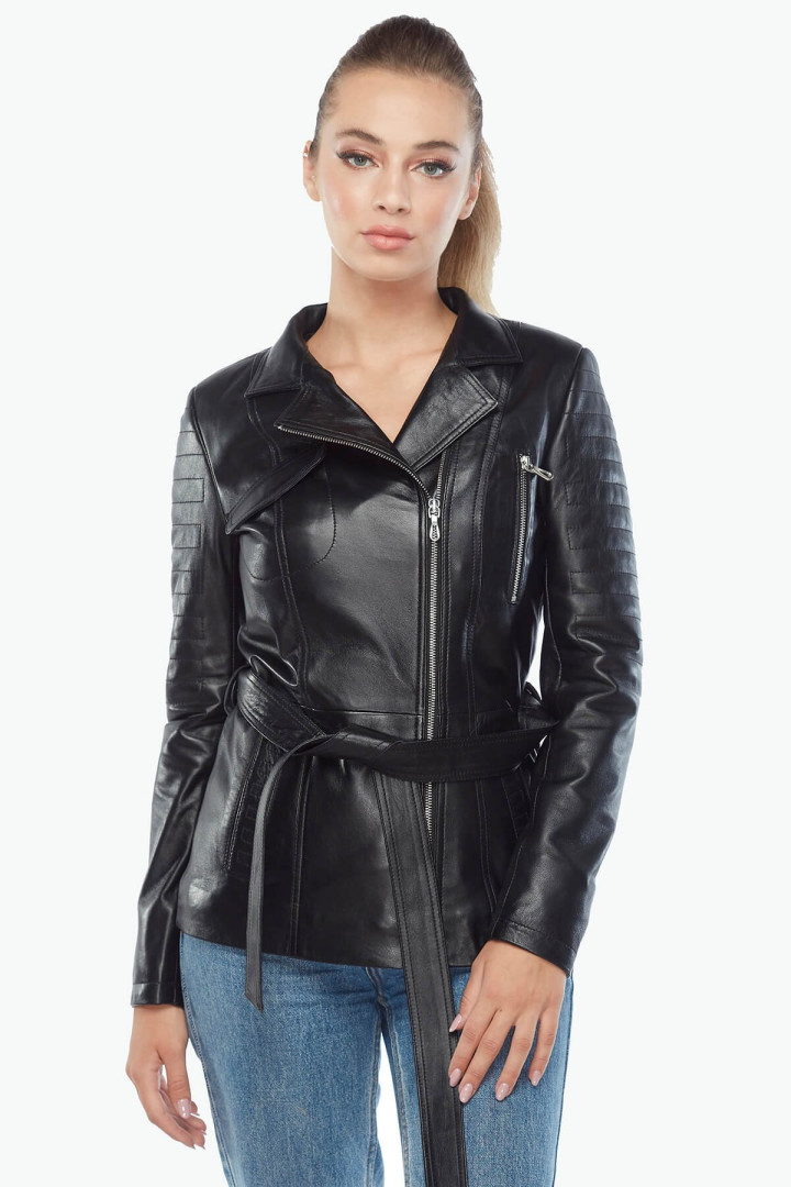 Кожаная куртка женская Deriza 39-5216S черная L (товары доставляются из-за рубежа)
