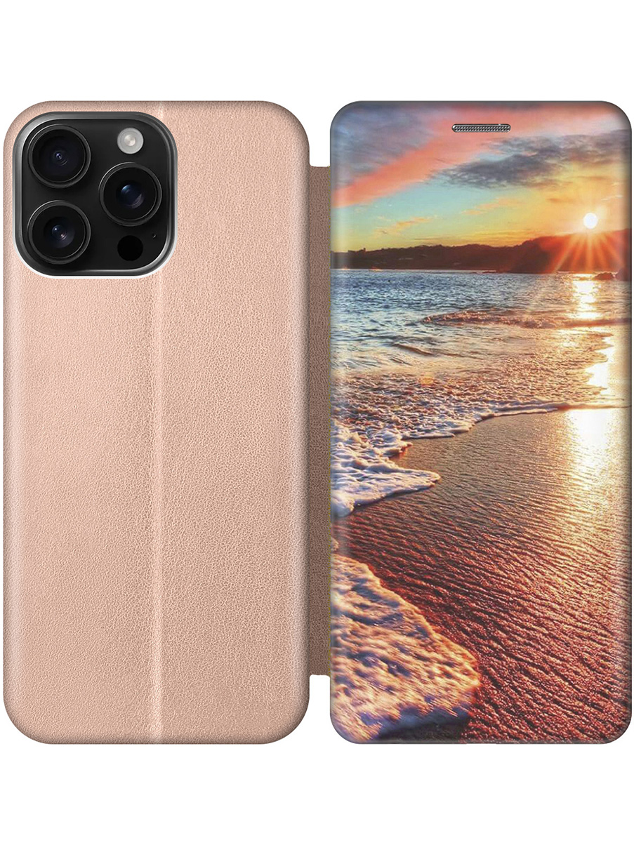 

Чехол-книжка на Apple iPhone 16 Pro Max с принтом "Залитый светом пляж" золотой, Золотистый;оранжевый;коричневый, 785198341