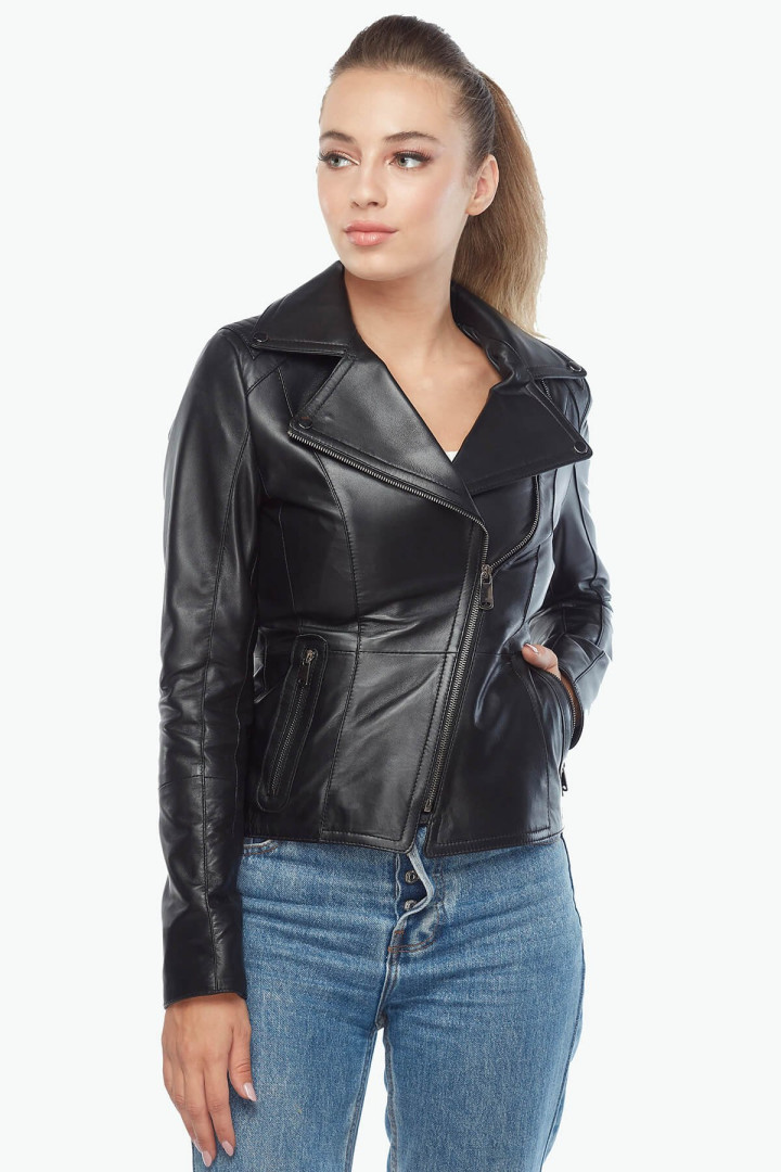 Кожаная куртка женская Deriza 39-6607 черная M (товары доставляются из-за рубежа)