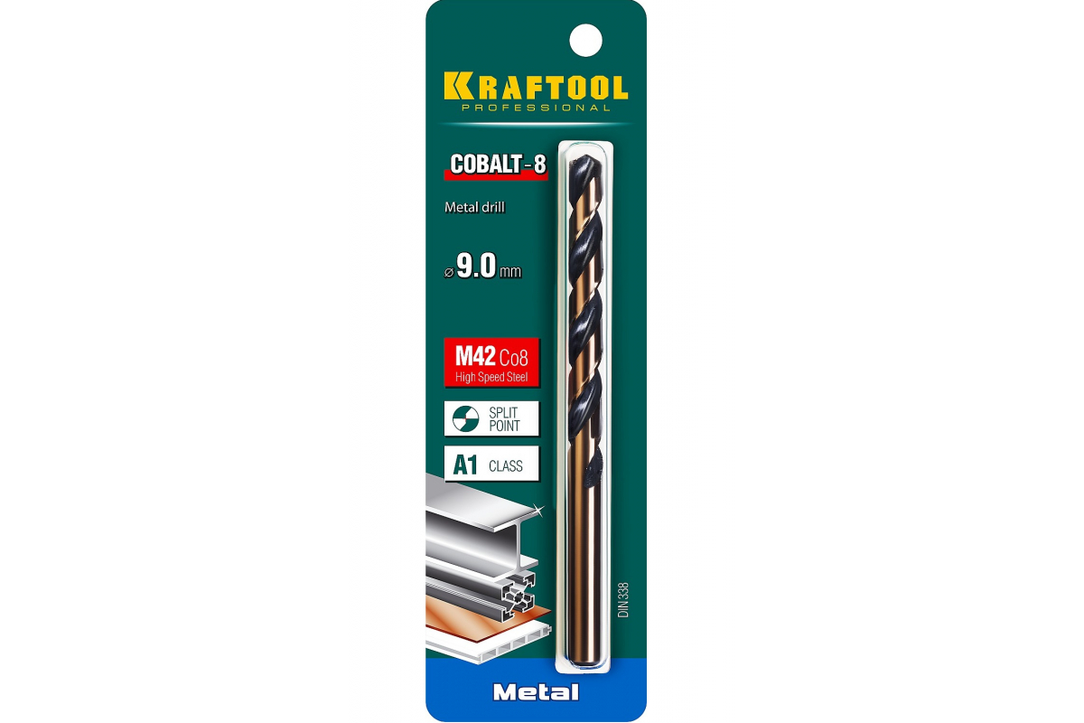 фото Сверло по металлу kraftool cobalt 9.0 х125мм, hss-co(8%) , сталь м42(s2-10-1-8)