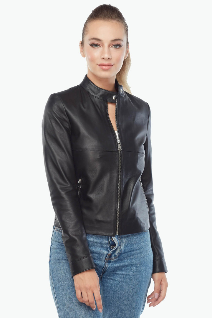 Кожаная куртка женская Deriza 39-floraS черная XL (товары доставляются из-за рубежа)