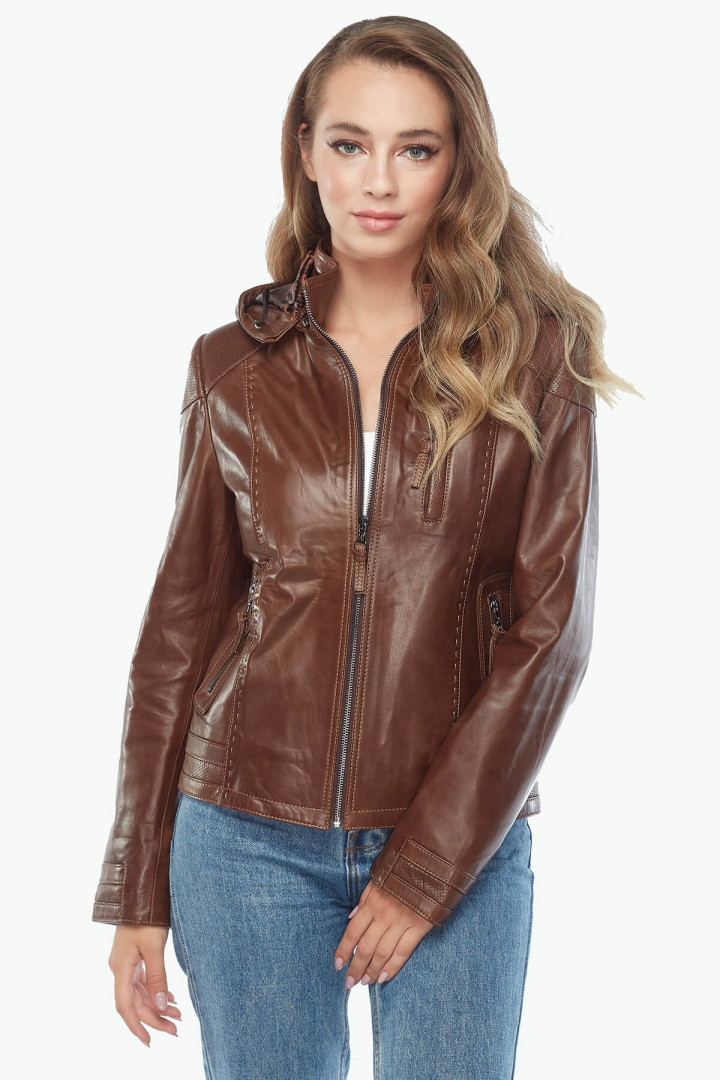 Кожаная куртка женская Deriza 39-nek211K коричневая S (товары доставляются из-за рубежа)