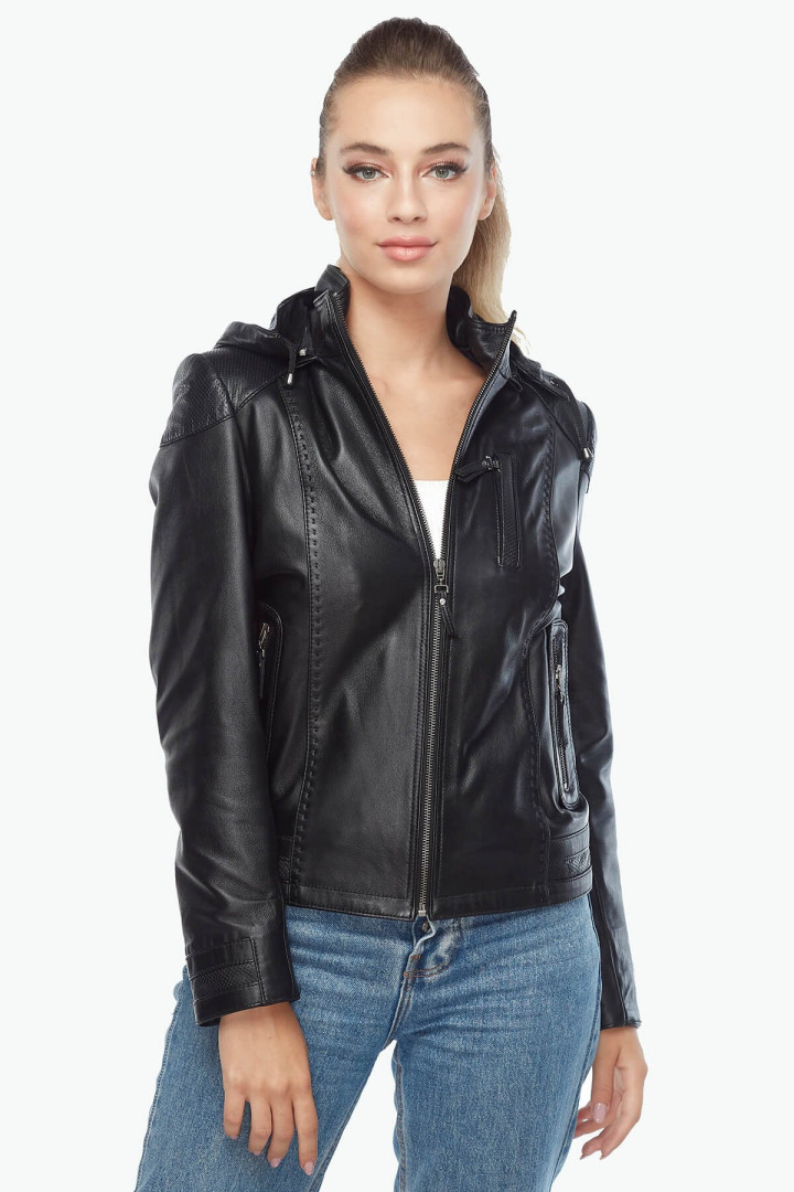 Кожаная куртка женская Deriza 39-nek211S черная L (товары доставляются из-за рубежа)