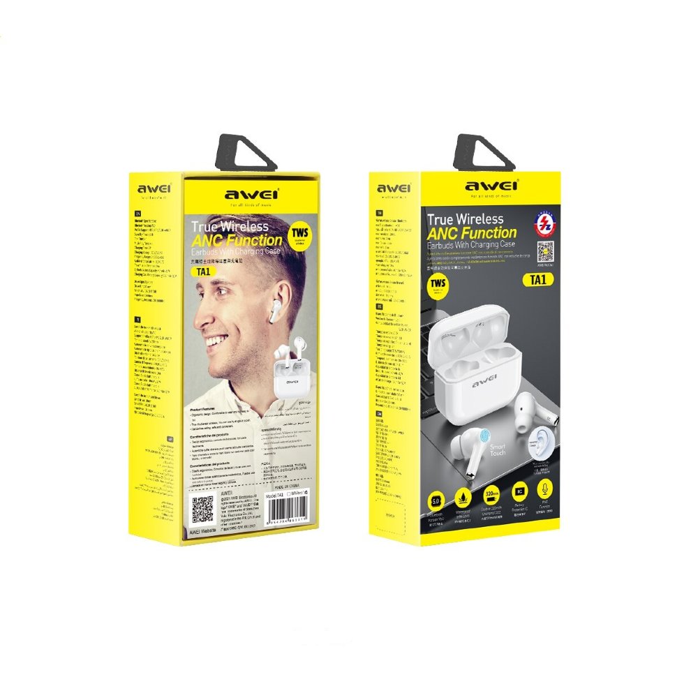 

Беспроводные наушники TWS Awei TA1 IPX4/BT5.0/40mAh/4ч/ANC белые
