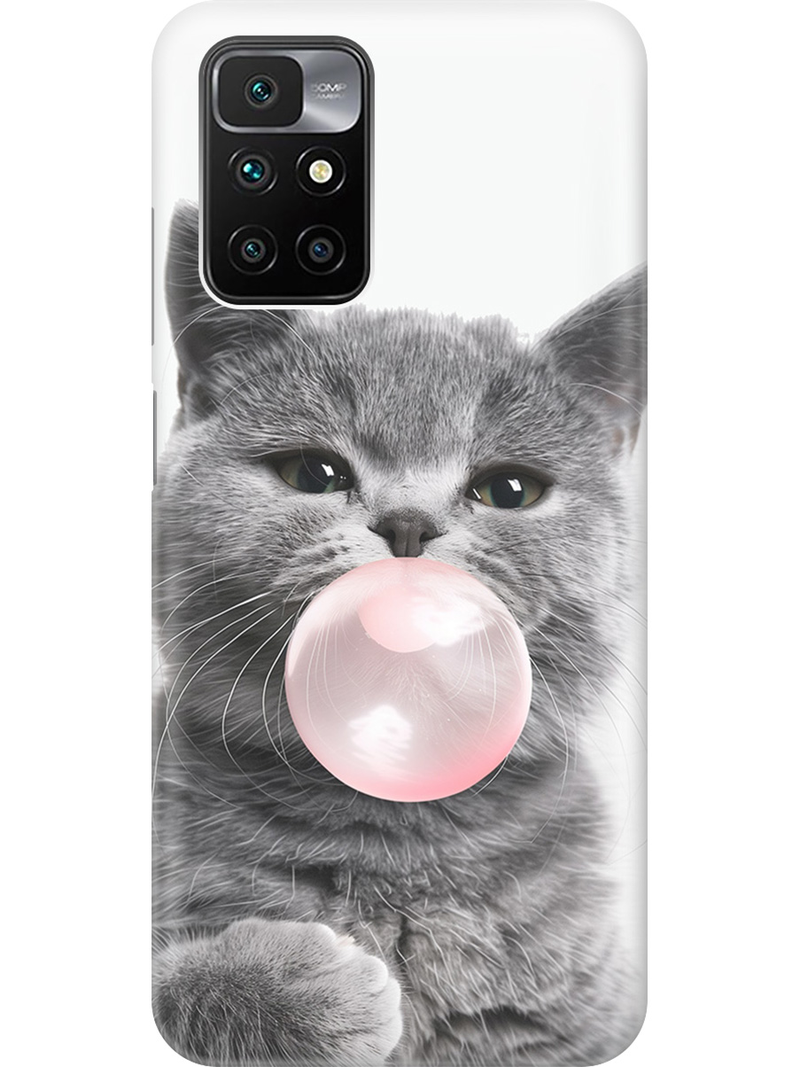 

Силиконовый чехол на Xiaomi Redmi 10 с принтом "Котик и жвачка", Прозрачный;белый;розовый;серый, 731907111