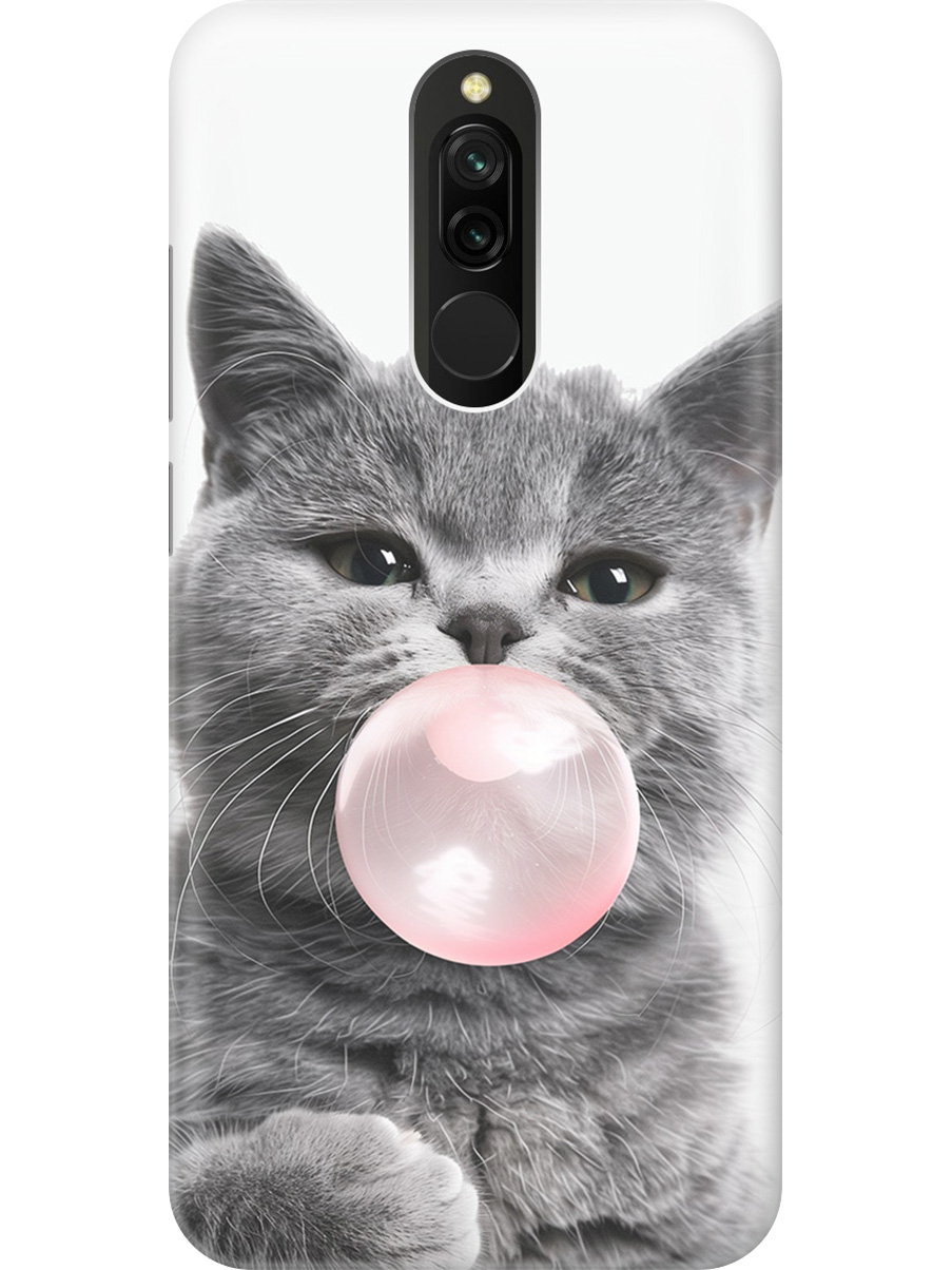 

Силиконовый чехол на Xiaomi Redmi 8 с принтом "Котик и жвачка", Прозрачный;белый;розовый;серый, 722204511