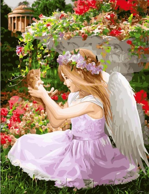 

Картина по номерам Paintboy (Premium) Ангелочек с крохотным котенком, Ангелочек с крохотным котенком