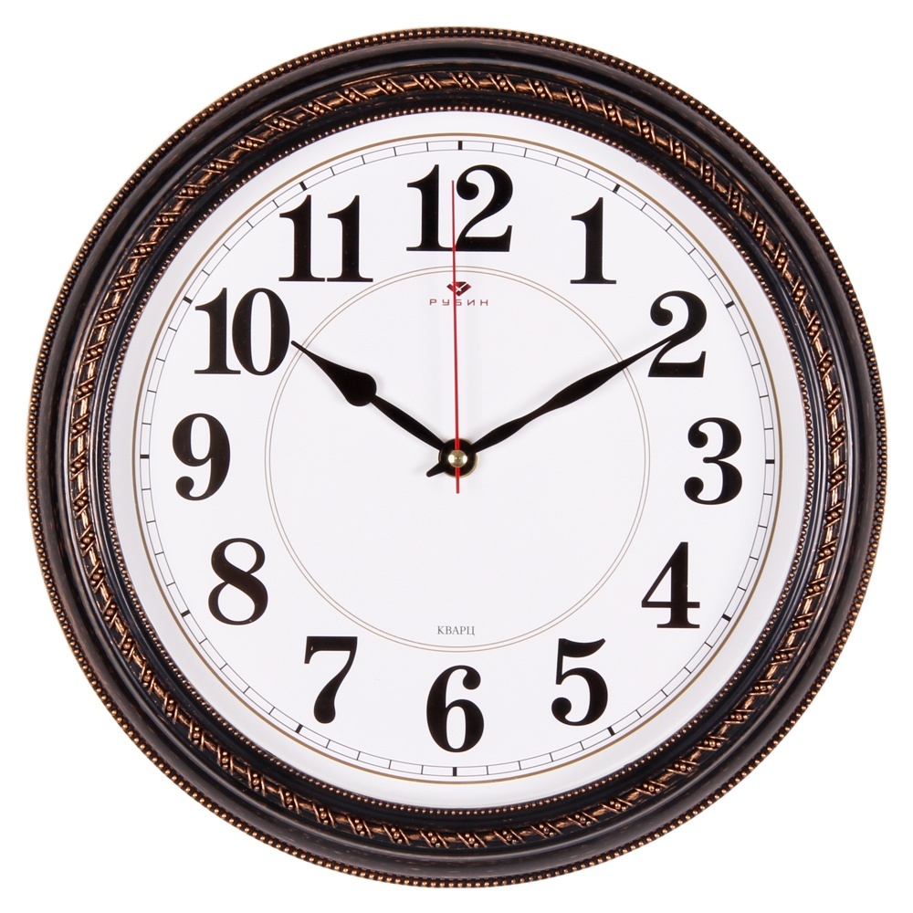 фото Часы настенные рубин круглые 28,5 см, корпус черный с бронзой "классика" (2950-002)