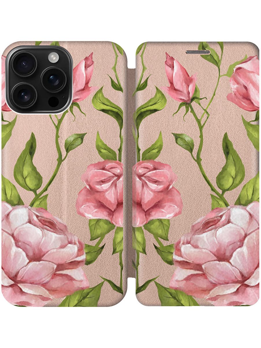

Чехол-книжка на Apple iPhone 16 Pro Max с принтом "Удивительные розы" золотой, Золотистый;прозрачный;белый;зеленый, 785198322