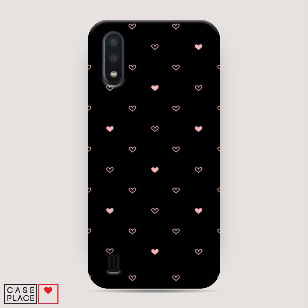 

Пластиковый чехол "Черный фон и сердечки" на Samsung Galaxy A01