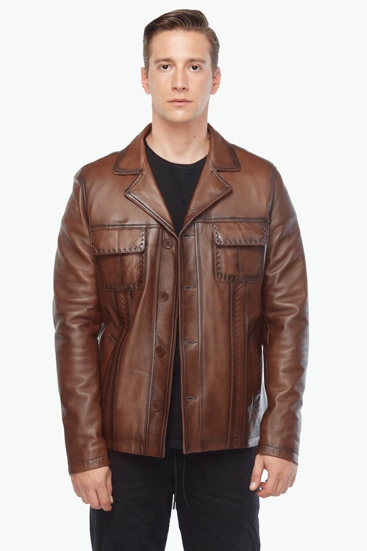 

Кожаная куртка мужская Deriza 35-908T коричневая 2XL (товары доставляются из-за рубежа), Коричневый, 35-908T
