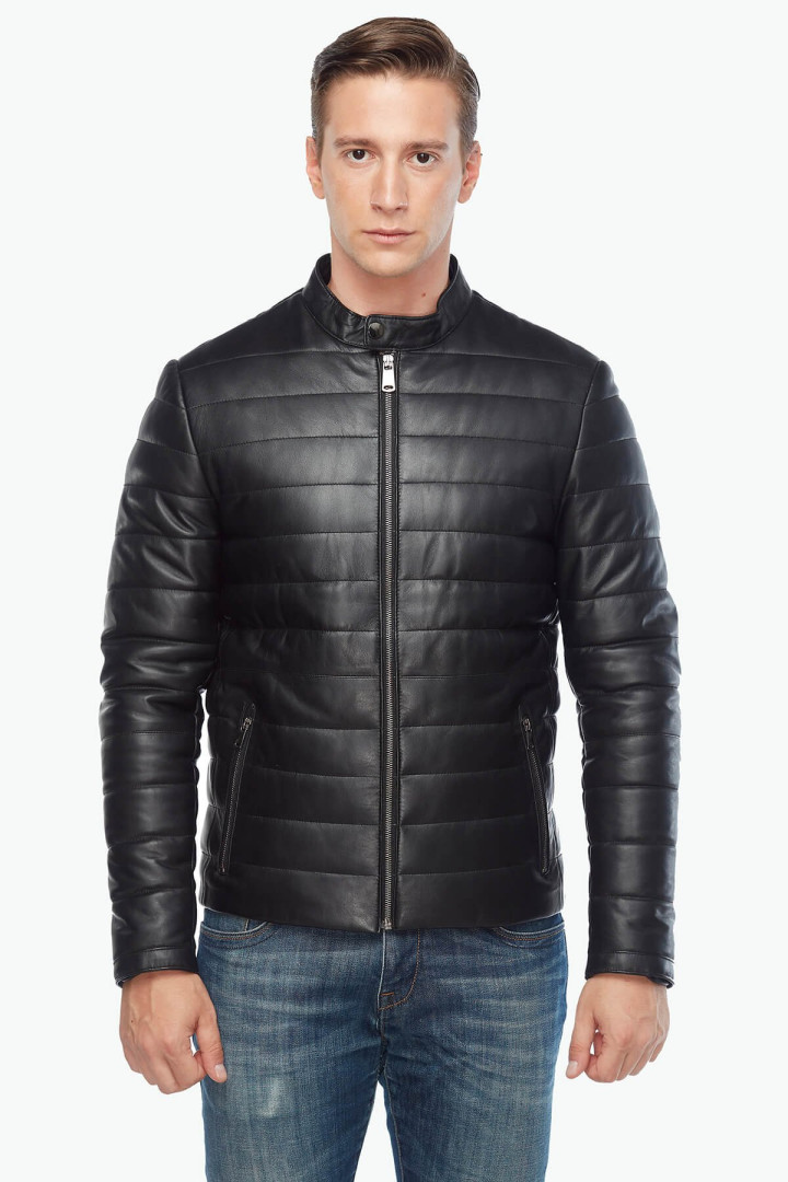 Кожаная куртка мужская Deriza 35-1358S черная 2XL (товары доставляются из-за рубежа)