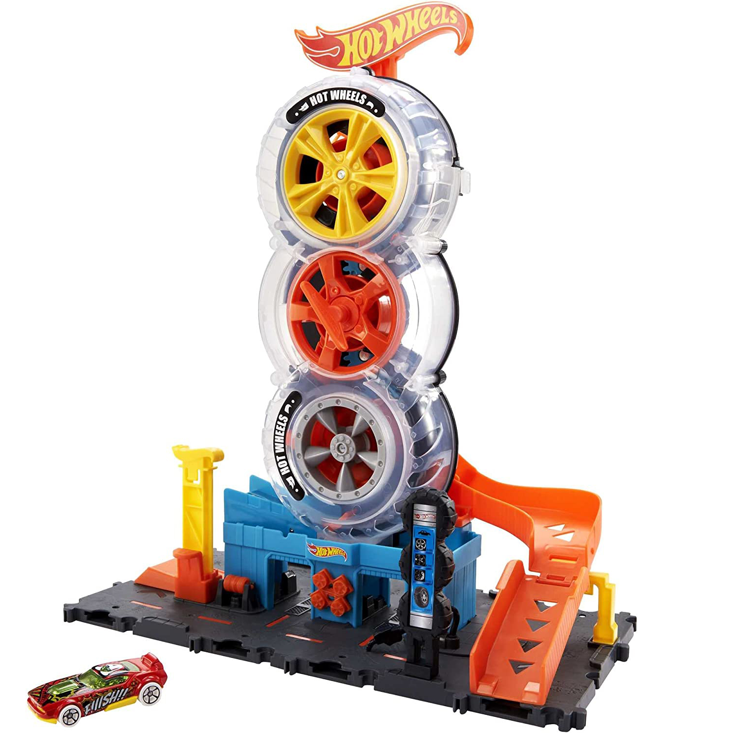 

Игровой набор Hot Wheels Сити Автотрек, Шиномонтажная мастерская, HDP02, Желтый;оранжевый;синий