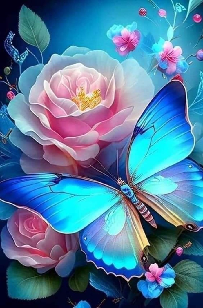 Алмазная мозаика BoomBoomShop Голубая бабочка на розе, на подрамнике 40x50 GA74842