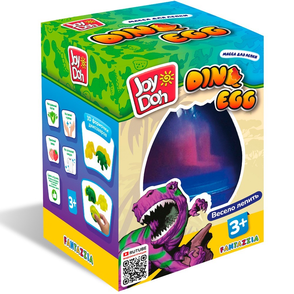 

Масса для лепки Joy Doh набор DINO EGG - ЯЙЦО ДИНОЗАВРА EGG-40 bag/48/, Желтый;зеленый