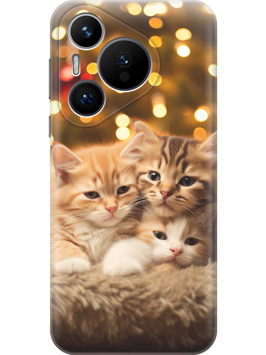 

Силиконовый чехол на Huawei Pura 70 с принтом "Котята и Новый Год", Прозрачный;бежевый;желтый, 782624611