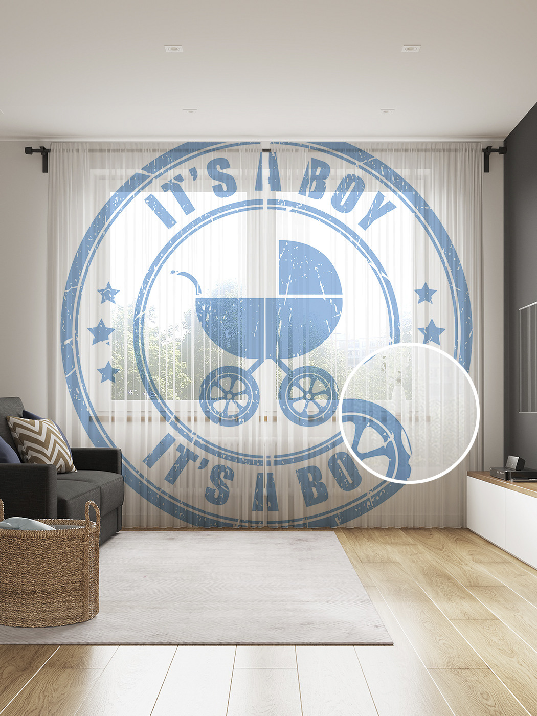 

Фототюль JoyArty "Коляска для мальчика", 145x265см, 2 полотна, лента, 50 крючков, Коляска для мальчика