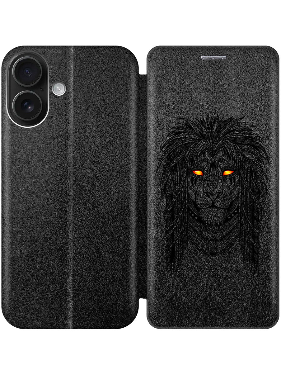 

Чехол-книжка на Apple iPhone 16 с принтом "Желтоглазый лев" черный, 785196512