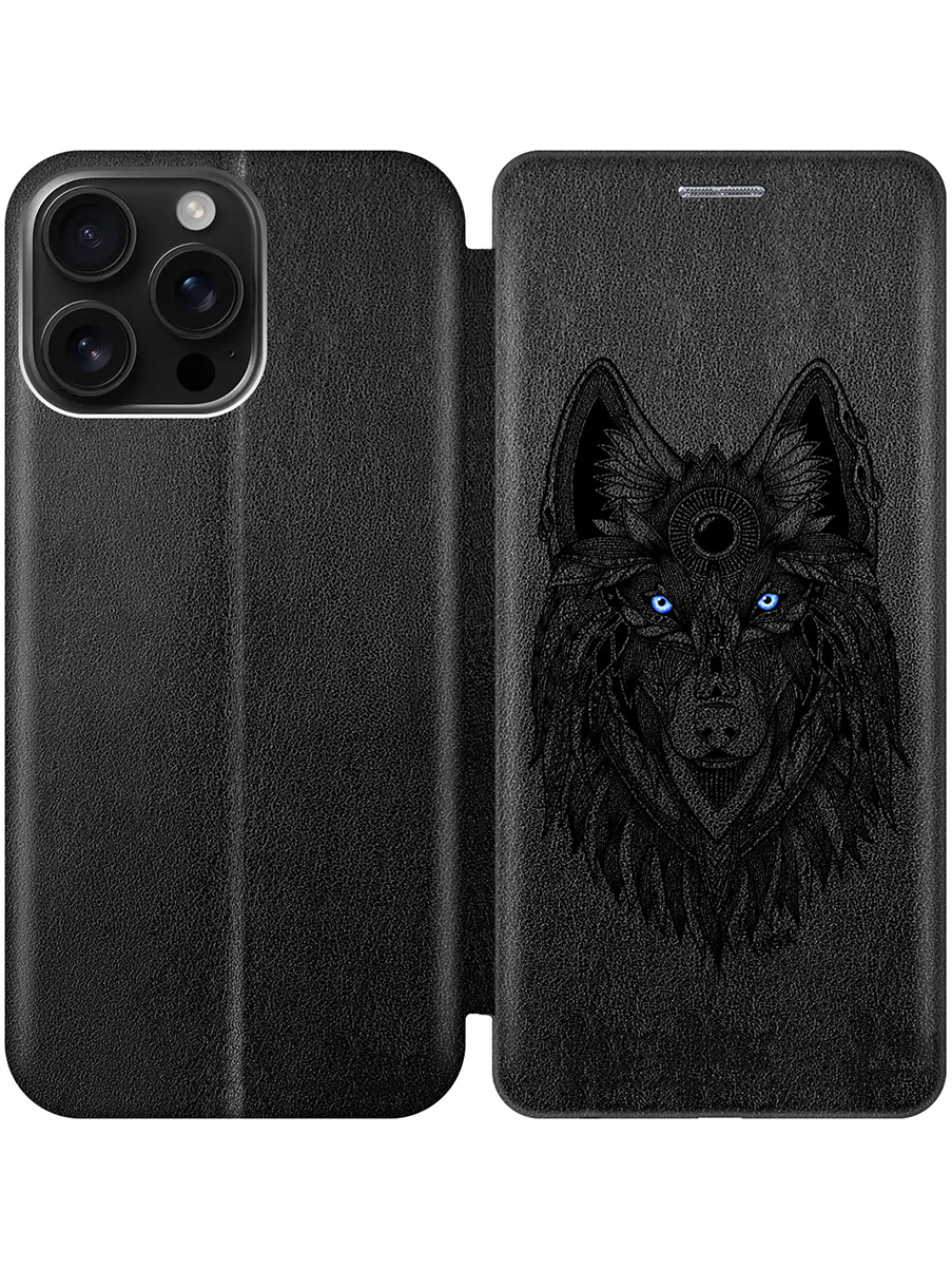 

Чехол-книжка на Apple iPhone 16 Pro Max с принтом "Голубоглазый волк" черный, Черный;прозрачный;голубой, 785198312
