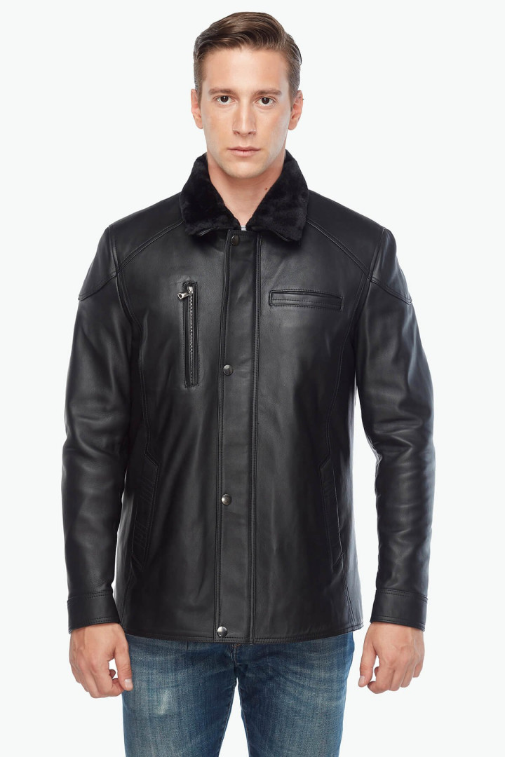 Кожаная куртка мужская Deriza 35-6056S черная XL (товары доставляются из-за рубежа)