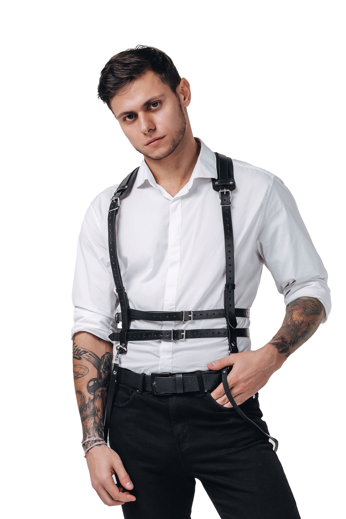 

Портупея мужская из натуральной кожи ПодКожей Deonis men's Style черная, Черный, DBS - 001