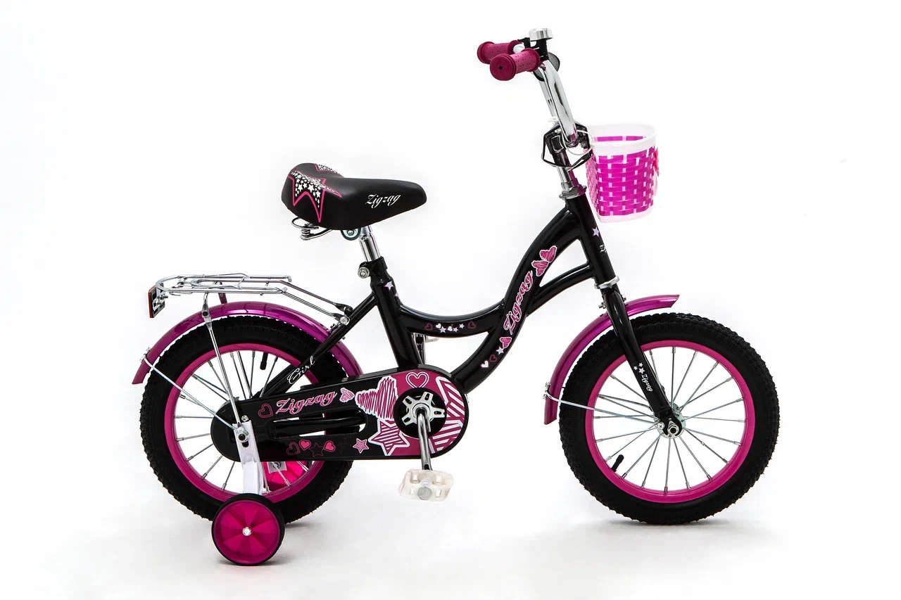 Велосипед детский 14 ZIGZAG GIRL, черный,малиновый, на рост 90-110 велосипед stark foxy girl 16 hq0005153 p