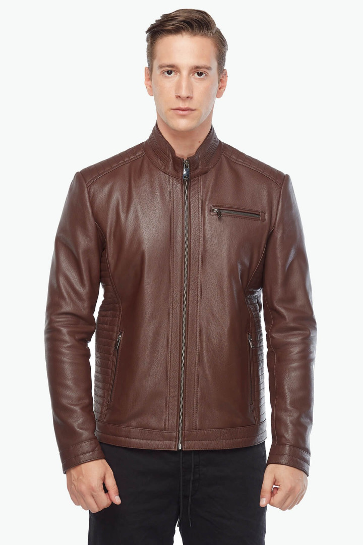 Кожаная куртка мужская Deriza 35-8718VJ коричневая 2XL (товары доставляются из-за рубежа)