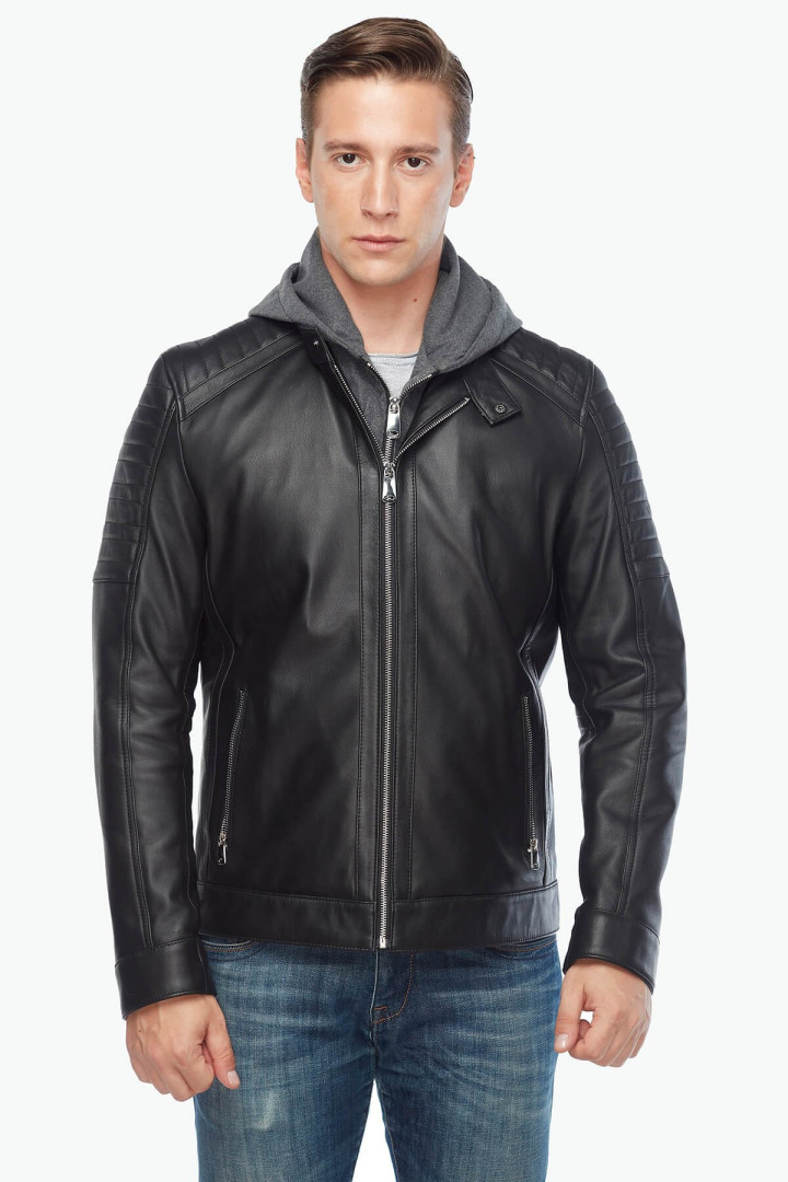 Кожаная куртка мужская Deriza 35-8755S черная 3XL (товары доставляются из-за рубежа)