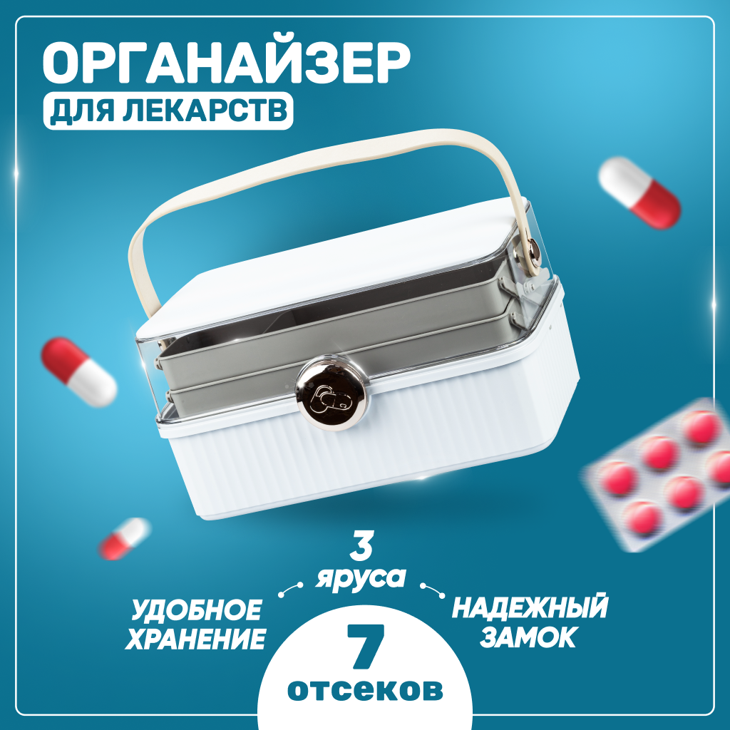 Аптечка Solmax для хранения лекарств, органайзер для вещей, 34x21x18 см, белый