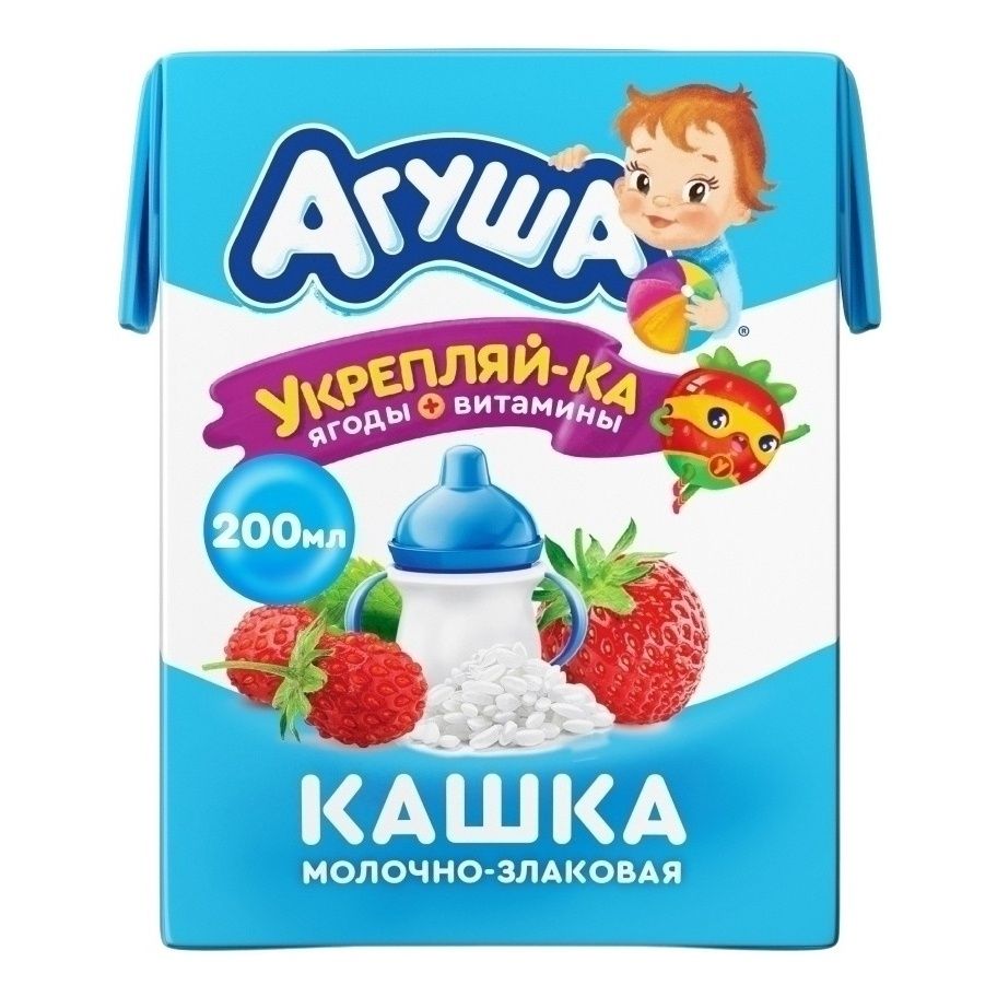 Каша детская Агуша Укрепляй-ка рисовая клубника-земляника-яблоко с 6 месяцев 200 мл 62₽