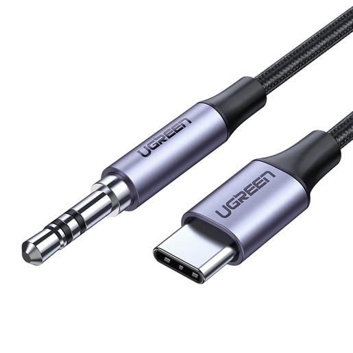 фото Кабель ugreen av143 (30633) usb-c audio cable 3.5mm m/m aluminum shell 1м темно-серый