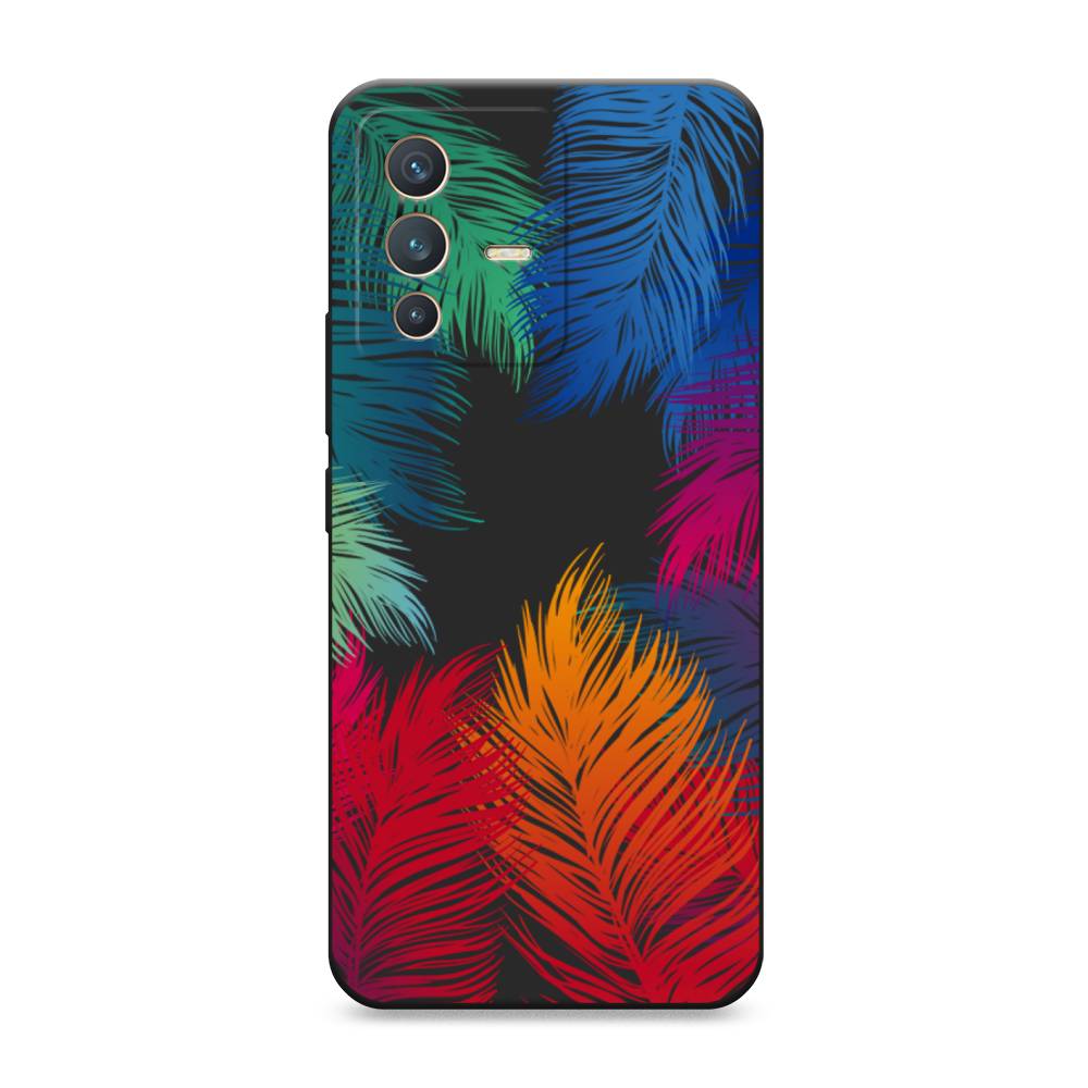 фото Матовый силиконовый чехол "рамка из перьев" на vivo v23 awog