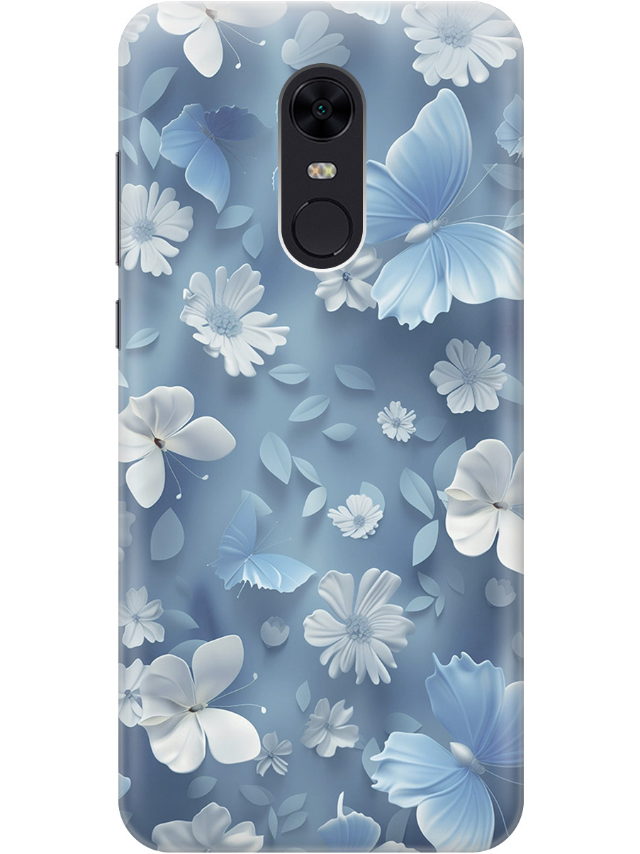 

Силиконовый чехол на Xiaomi Redmi 5 Plus с принтом "Голубые бабочки", Прозрачный;белый;голубой, 717097510