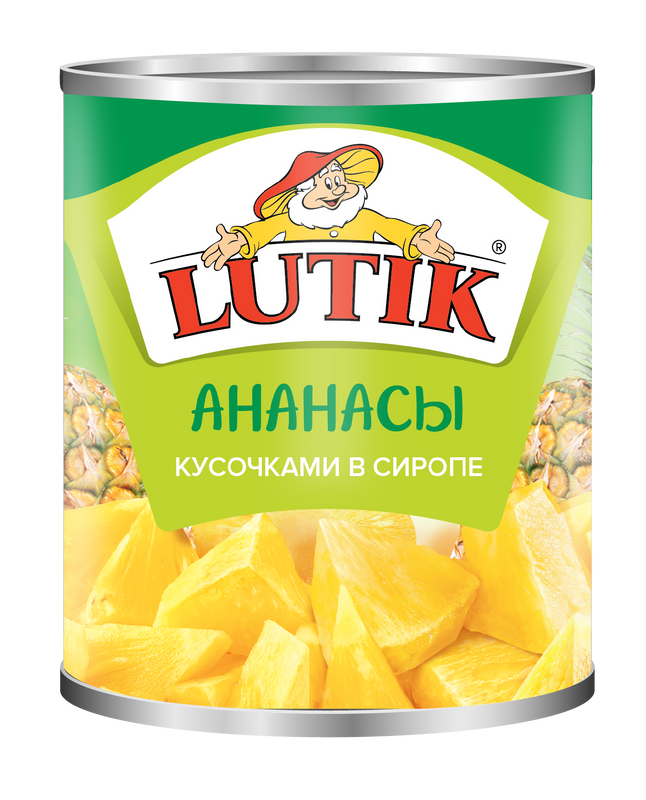 Ананасы кусочками Lutik в сиропе, 850 мл