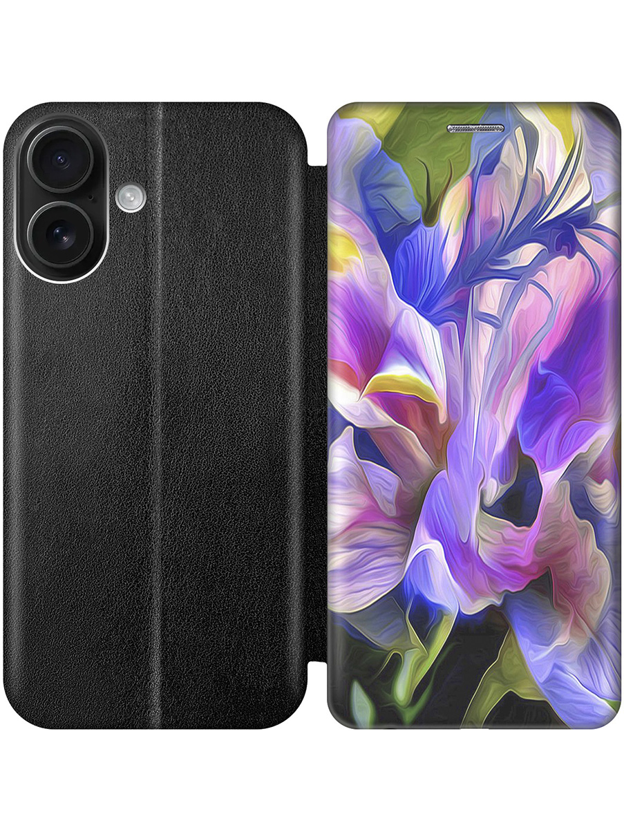 

Чехол-книжка на Apple iPhone 16 с принтом "Цветочная абстракция" черный, 785196521