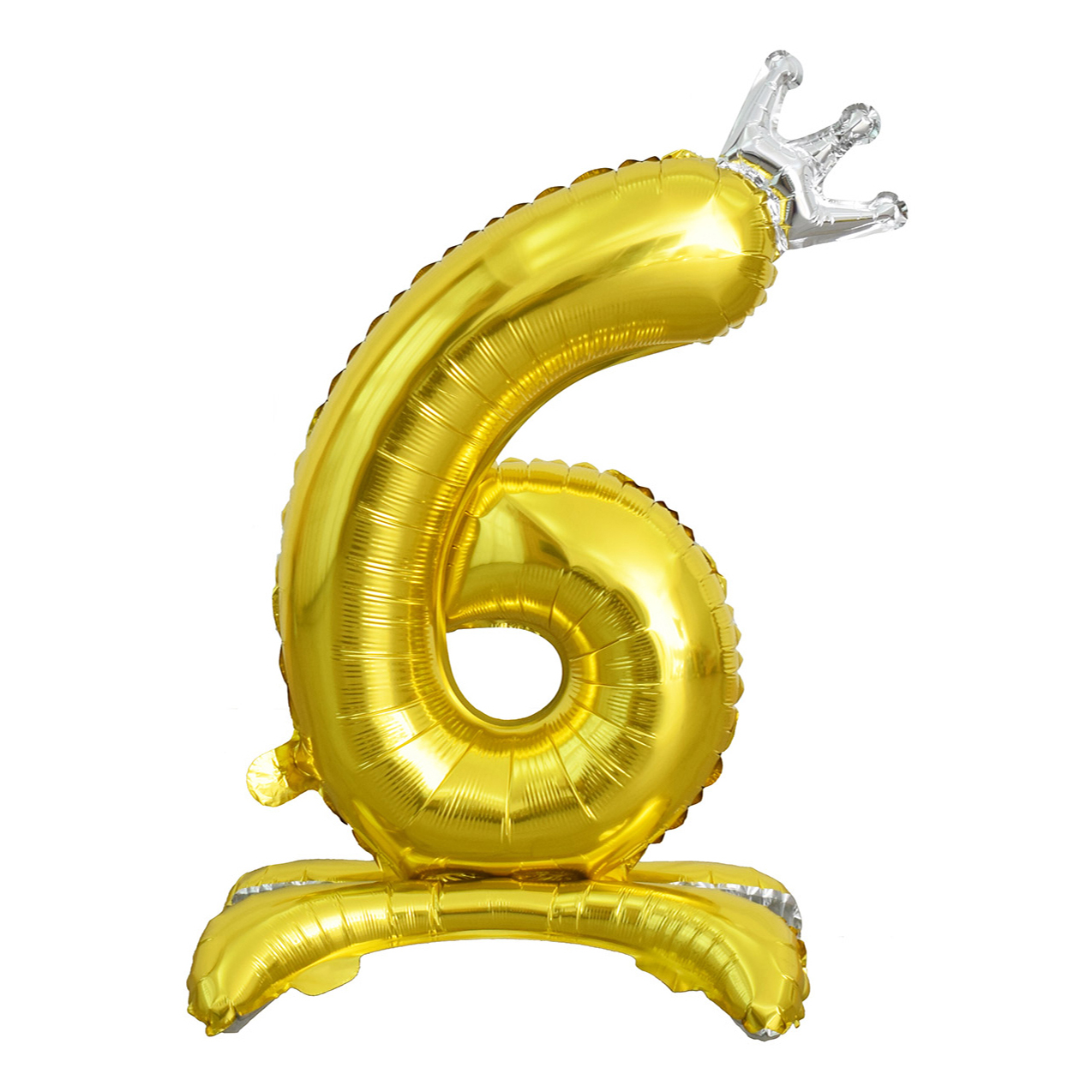 Воздушный шар Веселая Затея Цифра 6 золотой фольгированный на подставке 81 см