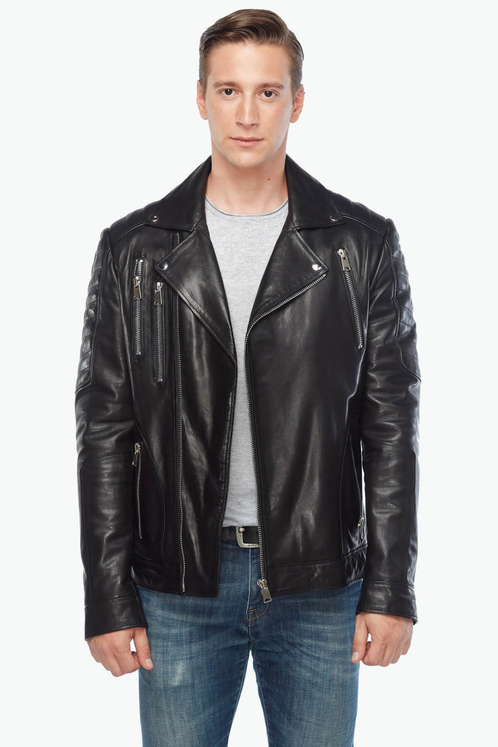 Кожаная куртка мужская Deriza 35-hl03 черная 3XL (товары доставляются из-за рубежа)