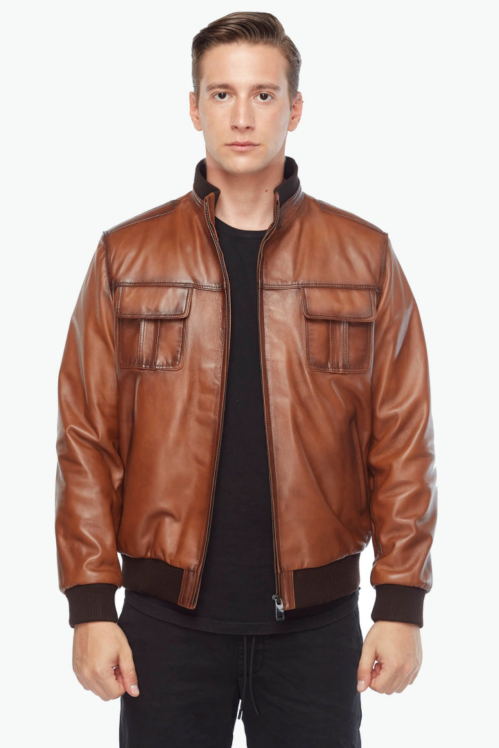 Кожаная куртка мужская Deriza 35-K0029T коричневая 2XL (товары доставляются из-за рубежа)