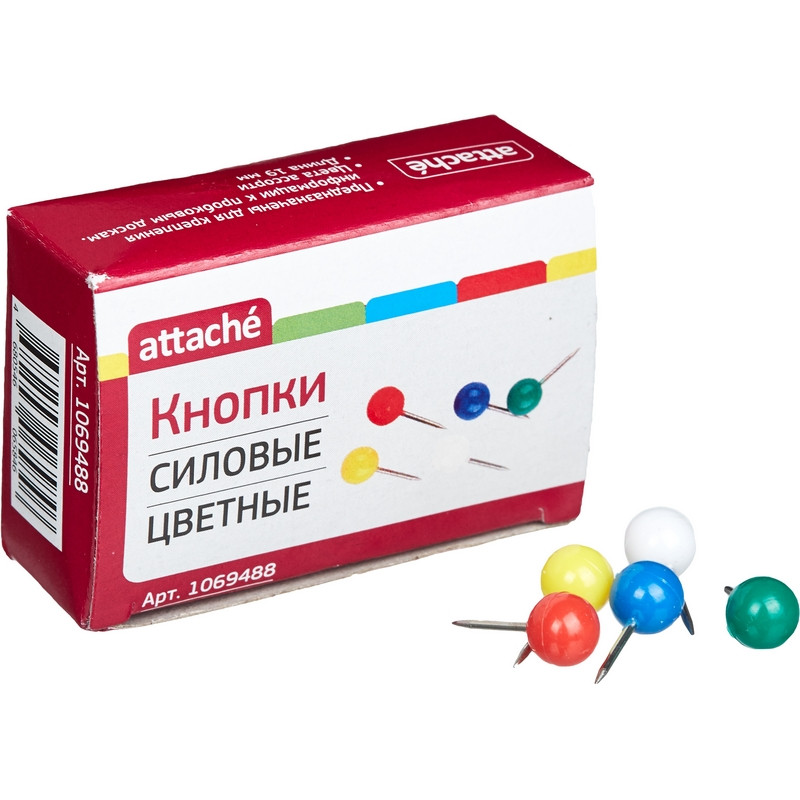 фото Булавки для пробковых досок attache силовые, (шарики) цветные 50шт/карт.уп