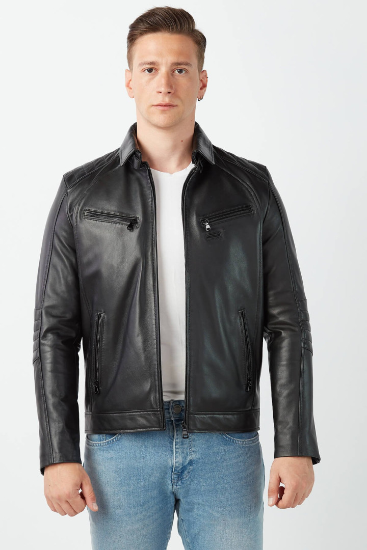 Кожаная куртка мужская Deriza DE-1277 черная S (товары доставляются из-за рубежа)